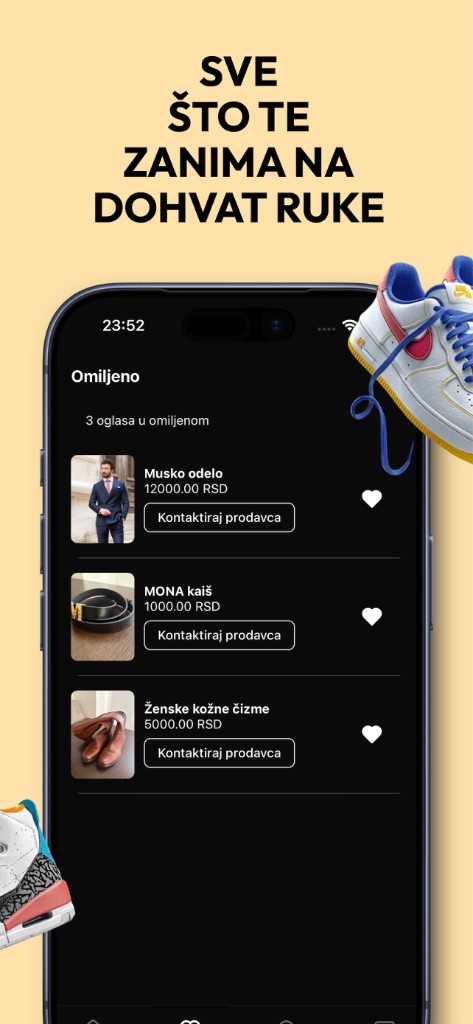 Lista omiljenih oglasa u FashionBuvljak aplikaciji